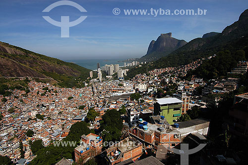  Aerial view of the Favela of Rocinha with the Gavea Stone on the background - Rio de Janeiro city - Rio de Janeiro state - Brazil 