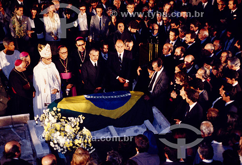 Tancredo Neves burial  - President of Brazil that have died before to take office - Coffin with Brazil`s flag - - April 21, 1985 
