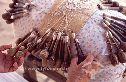  Craftwork - Detail of hands working with lace  - Brazil
