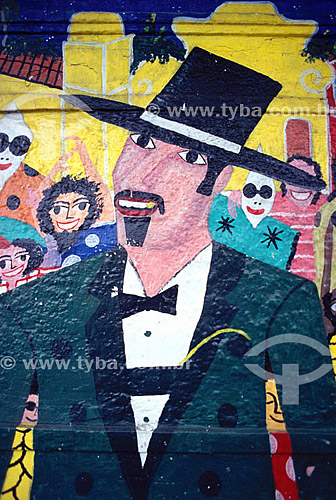  Popular art -  Painted wall with man wearing a black top-hat  - Olinda city - Brazil