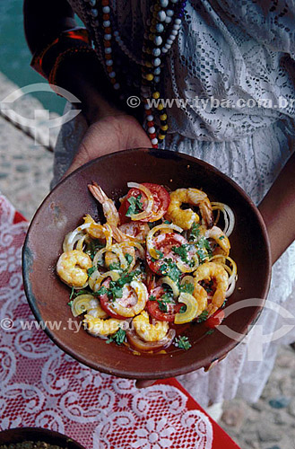  Cookery: shrimp moqueca (typical shrimp dish with pepper and oil)  - Brazil