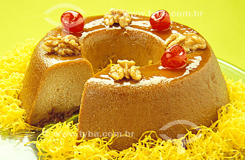  Food - Sweet - pudding with egg wires , cherries and nuts 