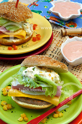  Food - cheeseburger with rosé souce, cheese, hum and lettuce 
