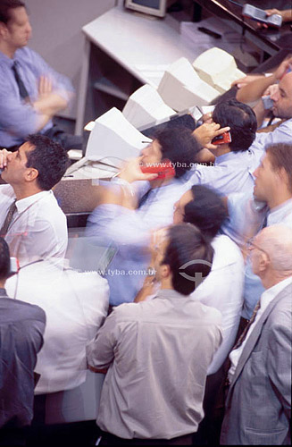  BOVESPA (Brazilian Stock Exchange in Sao Paulo), showing traders at work on the floor - Sao Paulo city - Sao Paulo state - Brazil 