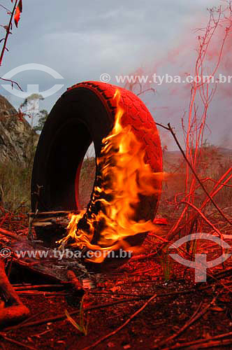  Tire on fire, in flames 