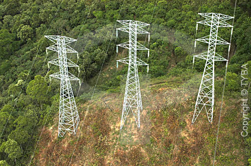  Electrical transmission towers (Electric energy) - high-voltage transmission - Atlantic Rainforest - Rio de Janeiro city - Rio de Janeiro state - Brazil 