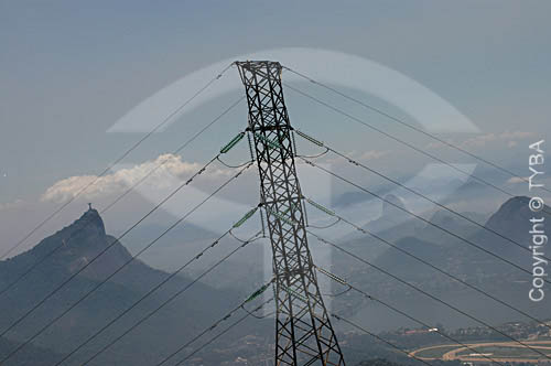  Electrical transmission towers (Electric energy) - high-voltage cables - Atlantic Rainforest - Rio de Janeiro city - Rio de Janeiro state - Brazil 