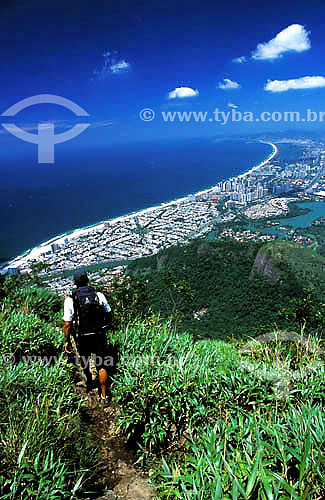  Trekking at Rock of Gavea* - aerial view of the Barra da Tijuca Beach from the Rock of Gavea - Rio de Janeiro city - Rio de Janeiro State - Brazil  *The Rock of Gavea is a National Historic Site since 08-08-1973. 