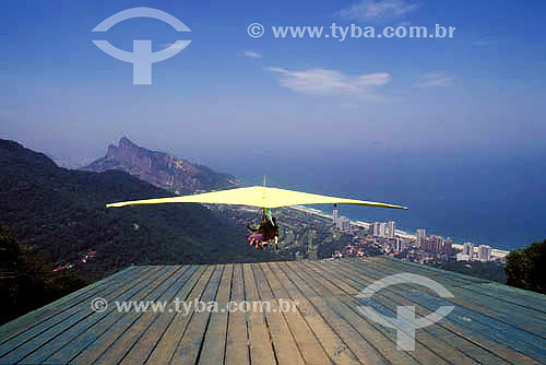  Sport - Hang glider double jumping  - Pedra Bonita Ramp -  Tijuca National Park - Rio de Janeiro city - Rio de Janeiro state - Brazil  - Rio de Janeiro city - Rio de Janeiro state - Brazil
