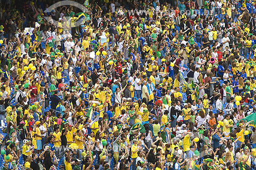  Soccer fans at the finals of the Pan-american Women Soccer, Brasil x USA - Brazil Gold Medallist - Rio de Janeiro city - Rio de Janeiro state - Brazil 