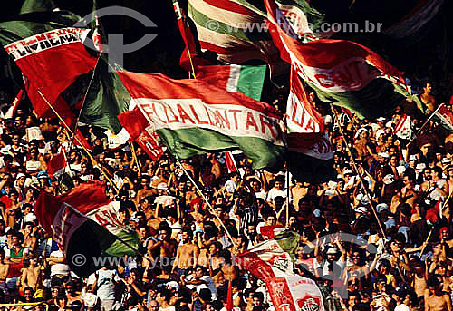  Soccer game - cheering of Fluminense team with flags - Maracana Stadium* - Maracana neighbourhood - Rio de Janeiro city - Rio de Janeiro state - Brazil  * The Stadium is a National Historic Site since 12-26-2000. 