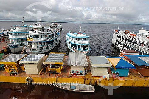  Manaus city port with boats anchored - Amazonas state - Brazil 