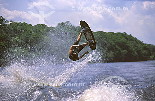  Man wakeboarding in the Taruma River - Manaus - Amazonas state - Brazil 