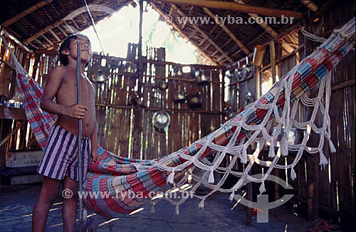  Boy inside a cottage - Rio Negro (Black River) - Amazonas state - Brazil 