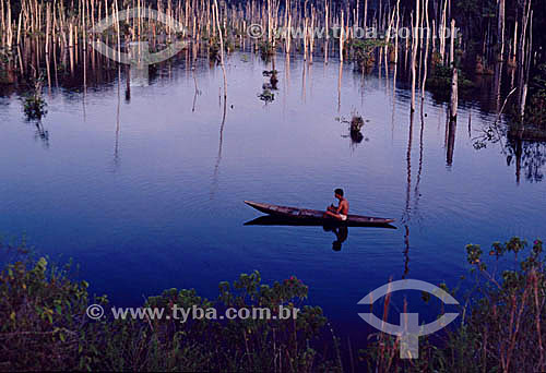  Man in a canoe on Lemon Lake - Amazonas state - Brazil 
