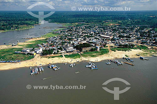  Aerial view of the Tefe city, with the Tefe Lake and the downtown - Amazonas State -  Amazonian region - Brazil 