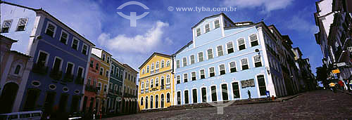  Colored facades on Pelourinho with Museu da Cidade (Museum of the City) and Casa de Jorge Amado Foundation in the background (the blue one) - Salvador city* - Bahia state - Brazil  * The city is a UNESCO World Heritage Site since 12-06-1985. 