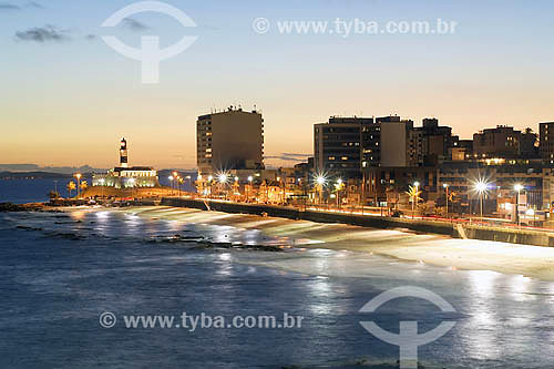  View of Barra beach with Barra Lighthouse on the background - Salvador city - Bahia state - Brazil 