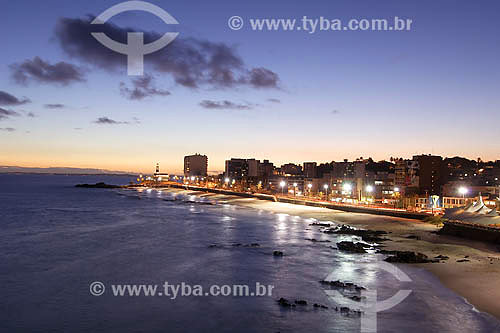  View of Barra beach with Barra Lighthouse on the background - Salvador city - Bahia state - Brazil 