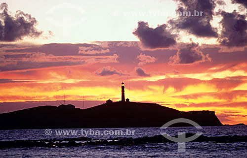  Abrolhos (*) islands lighthouse at sunset - Bahia state - Brazil   * Abrolhos National Marine Park was created at 04-06-1983 