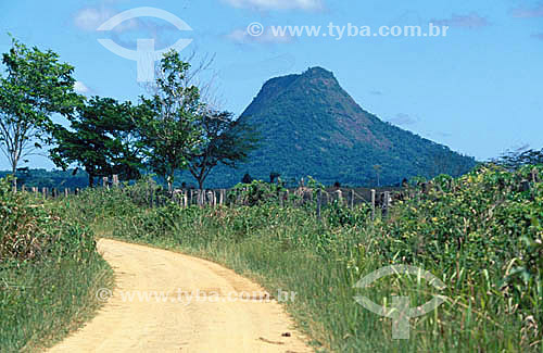  Dirt road and the Pascoal Mountain in the background - Pascoal Mount National Park* - south of Bahia state - Brazil  * The Costa do Descobrimento (Discovery Coast site, Atlantic Forest Reserve) is a UNESCO World Heritage Site since 01-12-1999, with  