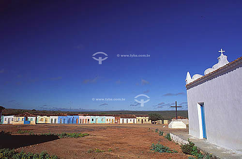  Church and houses of the new Canudos* city - countryside, north of Bahia state - Brazil  * Near the village happened the Canudos War in the end of the century XIX, that mobilized more than 10 thousand soldiers of the Brazilian Army against the 