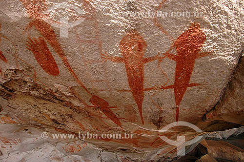  Cave or rock paitings (lisards, foot and symbols) 11.000 years old - Pousada das Araras Arqueological site - Serranopolis city - Goias state - Brazil 