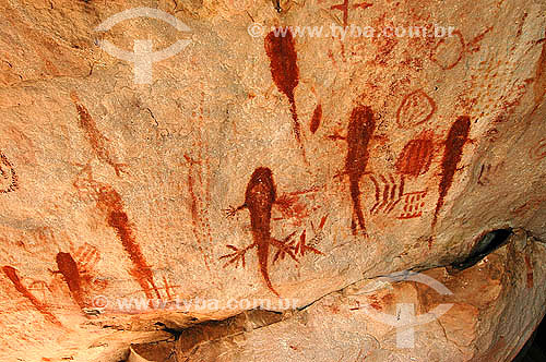  Cave or rock paitings (lisards, human figure and symbols) 11.000 years old - Pousada das Araras Arqueological site - Serranopolis city - Goias state - Brazil 