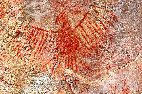  Cave or rock paitings (Macaw) 11.000 years old - Pousada das Araras Arqueological site - Serranopolis city - Goias state - Brazil 
