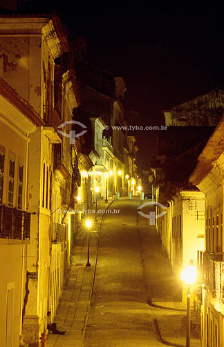  Illuminated street in Sao Luis city* at night - Maranhao State - Brazil  *The city is World Heritage for UNESCO since 12-04-1997 and the architectural and town planning group of the city is National Historic Site since 03-13-1974. 
