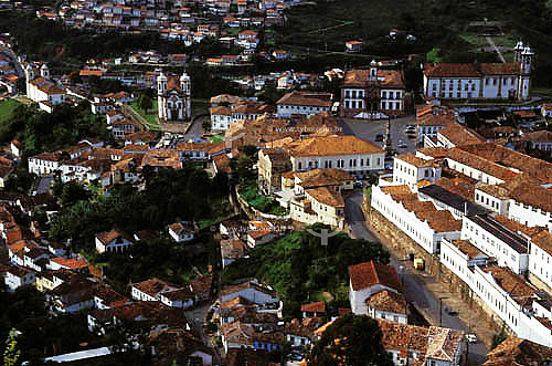  Tiradentes Square,Inconfidencia Museum, Nossa Senhora do Carmo Church in the background  to the right (1), Sao Francisco de Assis Church to the left (2) and Nossa Senhora das Merces Church (to the left side) - Ouro Preto city (3) - Minas Gerais stat 