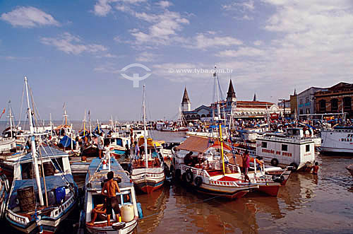  Boats with people at Ver-o-Peso Market (See the Weight Market)* - Belem city - Para state - Brazil  * Founded in 1688, is the main touristic atraction in Belem city;  it is a National Historic Site since 09-11-1977. 