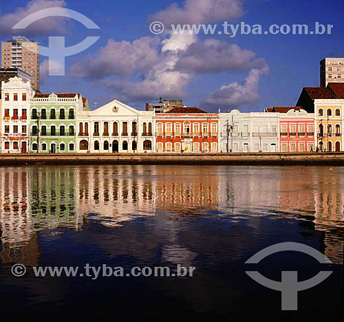  Capibaribe river in the foreground with building of the old town in the background - Recife city - Pernambuco state - Brazil 