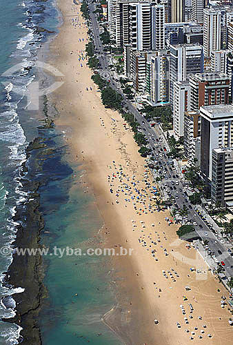  Sea, sand and buildings - Boa Viagem beach aerial view - Recife city coast - Pernambuco state - Brazil 