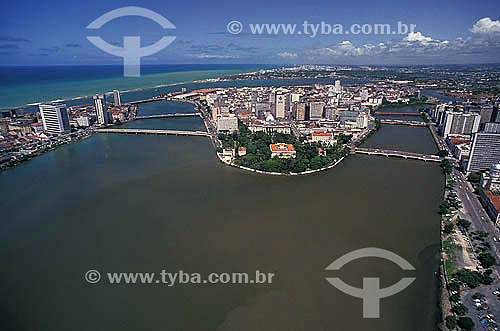  Aerial view of Recife city with rivers in the foreground and the sea at the background - Pernambuco state - Brazil 
