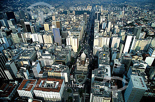  Aerial view of  Rio de Janeiro city downtown, showing the church of Nossa Senhora da Candelária and  Presidente Vargas Avenue - Rio de Janeiro city - Rio de Janeiro state - Brazil 