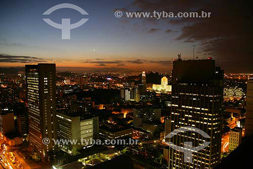  Sunset with streets and buildings iluminated, Downtown - Rio de Janeiro city - Rio de Janeiro state - Brazil - September 2006 