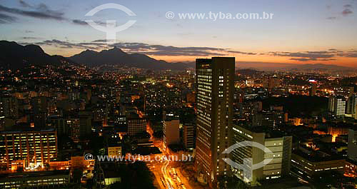  Sunset with streets and buildings iluminated, Downtown - Rio de Janeiro city - Rio de Janeiro state - Brazil - September 2006 