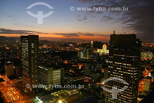  Sunset with streets and buildings iluminated, Downtown - Rio de Janeiro city - Rio de Janeiro state - Brazil - September 2006 