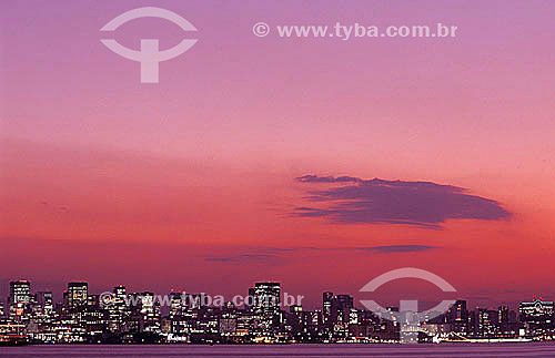  The skyline of  Rio de Janeiro city downtown seen from Guanabara Bay at twilight - Rio de Janeiro state - Brazil 