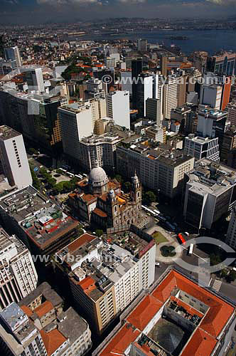  Aerial view of  Rio de Janeiro city downtown, showing the church of Nossa Senhora da Candelária and  Presidente Vargas Avenue - Rio de Janeiro city - Rio de Janeiro state - Brazil 