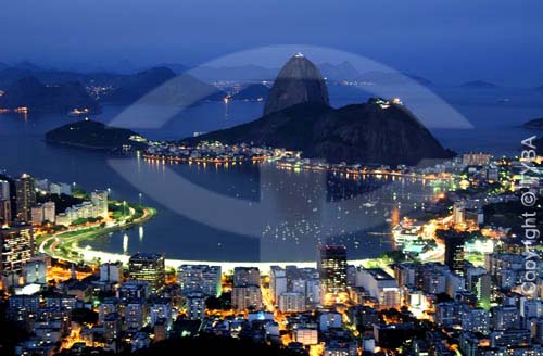 Panoramic view of the  Botafogo Cove with the Sugar Loaf Mountain* at night - Rio de Janeiro city - Rio de Janeiro state - Brazil * Commonly called Sugar Loaf Mountain, the entire rock formation also includes Urca Mountain and Sugar Loaf itself (the 