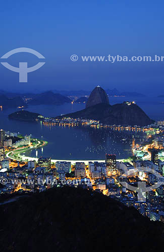  Panoramic view of the  Botafogo Cove with the Sugar Loaf Mountain* at night - Rio de Janeiro city - Rio de Janeiro state - Brazil  * Commonly called Sugar Loaf Mountain, the entire rock formation also includes Urca Mountain and Sugar Loaf itself (th 