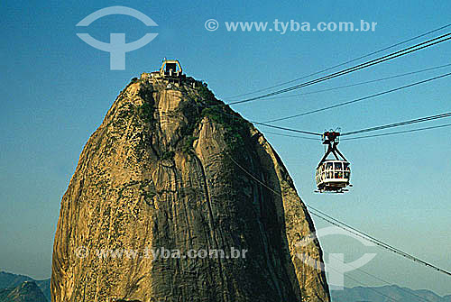 Detail of Sugar Loaf Mountain* with cable car - Rio de Janeiro city - Rio de Janeiro state - Brazil  *Commonly called Sugar Loaf Mountain, the entire rock formation also includes Urca Mountain and Sugar Loaf itself (the taller of the two). This whol 