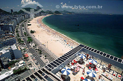  Aerial view of buildings in the neighborhood of Copacabana with Sugar Loaf Mountain in the background - Rio de Janeiro city - Rio de Janeiro state - Brazil 