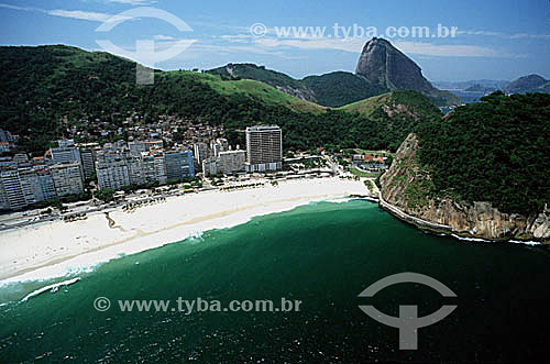  Leme Beach (1) with Morro do Leme (Leme Mountain) to the right and Sugar Loaf Mountain (2) in the background - Rio de Janeiro city - Rio de Janeiro state - Brazil  (1) This small neighborhood, sometimes considered part of Copacabana, is called Leme  