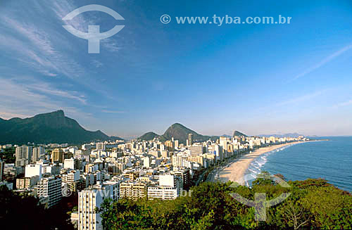  Aerial view of Leblon and Ipanema beaches and neighborhood with Corcovado Mountain in the background  - Rio de Janeiro city - Rio de Janeiro state - Brazil 