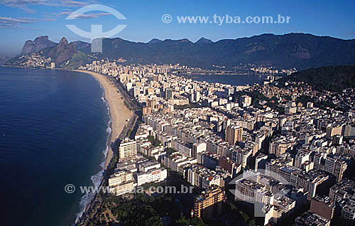 From left to right: Rock of Gavea; Morro dos Dois Irmaos (Two Brothers Mountain) (1); an overview of the beaches and the buildings of the neighborhoods of Leblon and Ipanema (2); with Lagoa Rodrigo de Freitas (Rodrigo de Freitas Lagoon) (3) to the r 