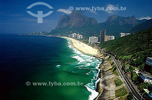  Aerial view of Niemeyer Avenue with Sao Conrado Beach and Rock of Gavea in the background - Rio de Janeiro city - Rio de Janeiro state - Brazil 