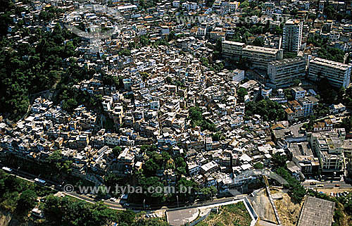  Aerial view of Vidigal slum, on Morro Dois Irmãos (Two Brothers Mountain)* - Rio de Janeiro city - Rio de Janeiro state - Brazil  * National Historic Site since 08-08-1973. 